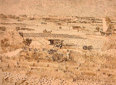 Vincent van Gogh, ink drawing of the harvest
