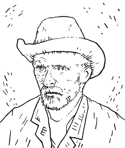 Colouring Page of Van Gogh's Self-Portrait with Felt Hat