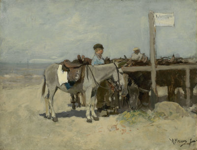 Painting by Anton Mauve, Donkey Stand on the Beach at Scheveningen, 1876
