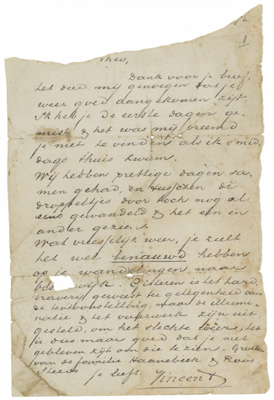 Photo of the first letter Vincent send to Theo, 1872
