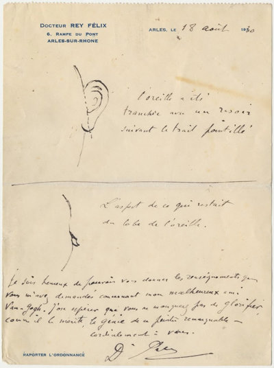 Sketch of Vincents ear by doctor Rey
